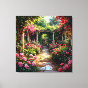 Lush Garden Path With Rose Bushes Canvas Print