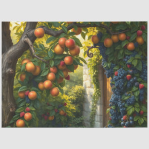 Lush Garden Scene With Ripe Apples And Grapes Tissue Paper