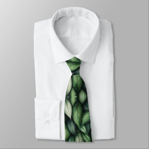 Lush Green Botanical Leaf Pattern Tie