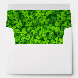 Lush Green Clovers with Water Drops Envelopes
