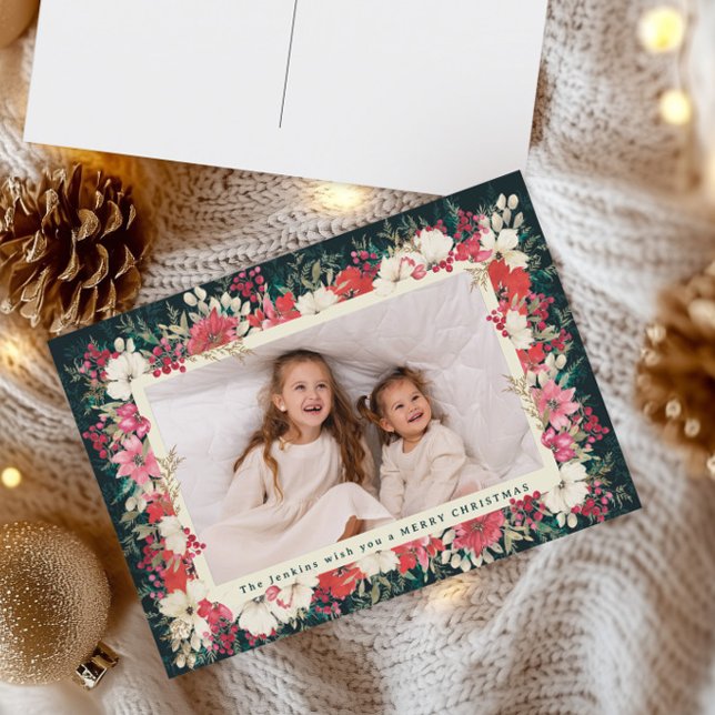 lush green floral botanical christmas photo holiday postcard (Creator Uploaded)