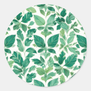 Lush Green Foliage Pattern Classic Round Sticker