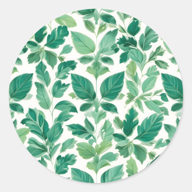Lush Green Foliage Pattern Classic Round Sticker (Front)
