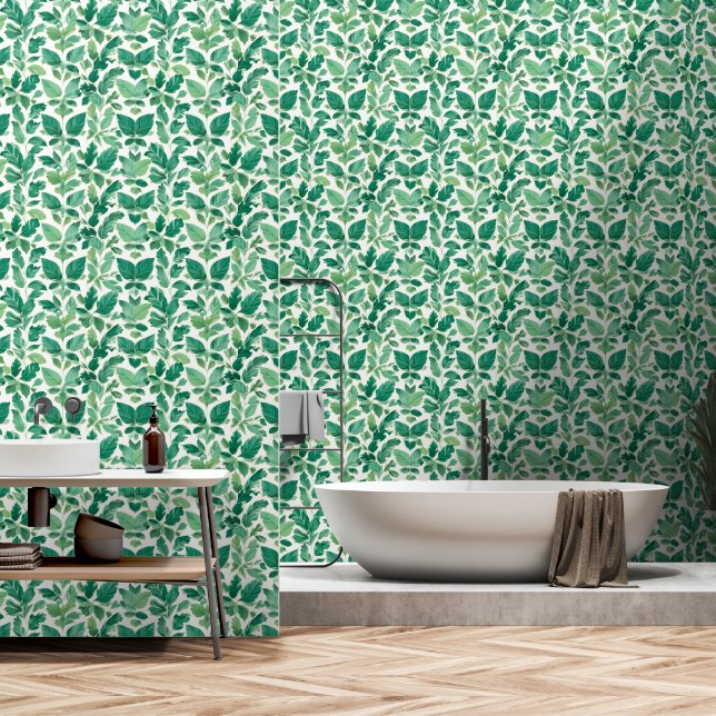 Lush Green Foliage Pattern Wallpaper (Bathroom)