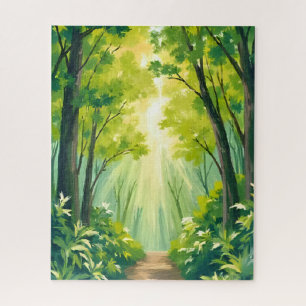 Lush Green Forest   Nature Landscape Watercolor Jigsaw Puzzle