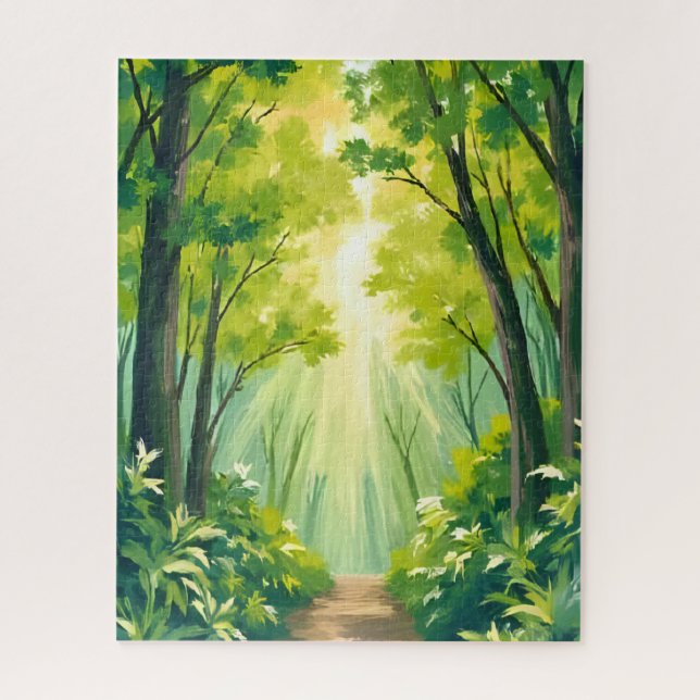 Lush Green Forest | Nature Landscape Watercolor Jigsaw Puzzle (Vertical)