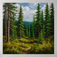 Lush Green Forest with Tall Pine Trees
