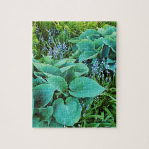 Lush green hosta and fern plant garden jigsaw puzzle