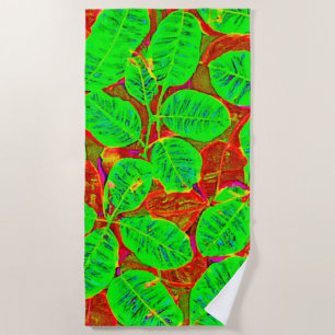 Lush Green Leaf Pattern Beach Towel