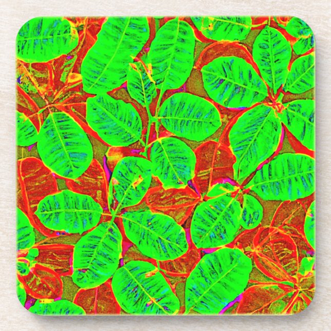 Lush Green Leaf Pattern Coaster (Front)