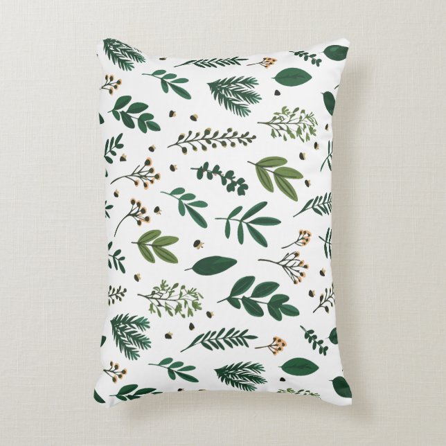 Lush Green Leaves And Flowers on White Decorative Cushion (Front(Vertical))