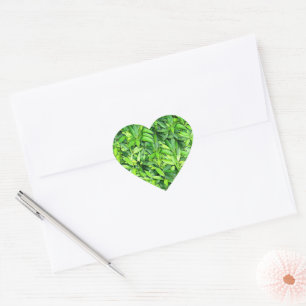 Lush Green Leaves Pattern – Nature Botanical  Heart Sticker