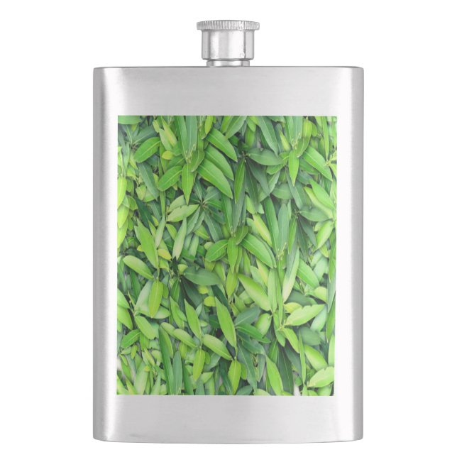 Lush Green Leaves Pattern – Nature Botanical  Hip Flask (Front)