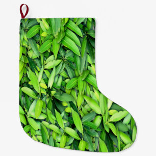 Lush Green Leaves Pattern – Nature Botanical  Large Christmas Stocking