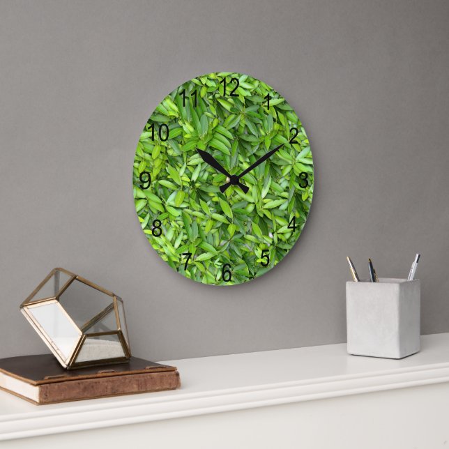 Lush Green Leaves Pattern – Nature Botanical  Large Clock (Office)