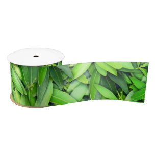 Lush Green Leaves Pattern – Nature Botanical  Satin Ribbon