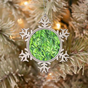 Lush Green Leaves Pattern – Nature Botanical  Snowflake Pewter Christmas Ornament
