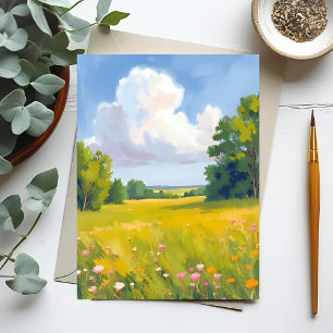 Lush Green Meadow Nature Landscape Painting Postcard