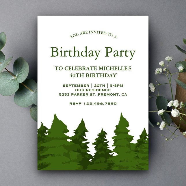 Lush Green Pine Trees Forest Birthday Party Invitation (Creator Uploaded)