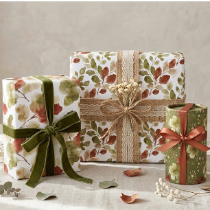 Lush Green Red Botanical Blossom Watercolor TMF26 Wrapping Paper Sheet