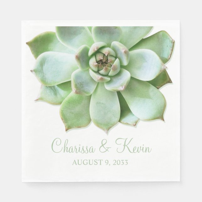 Lush Green Succulent Wedding or Bridal Shower Napkin (Front)