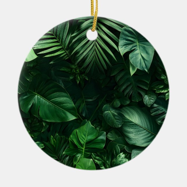 Lush Green Tropical Leaves  Ceramic Tree Decoration (Front)