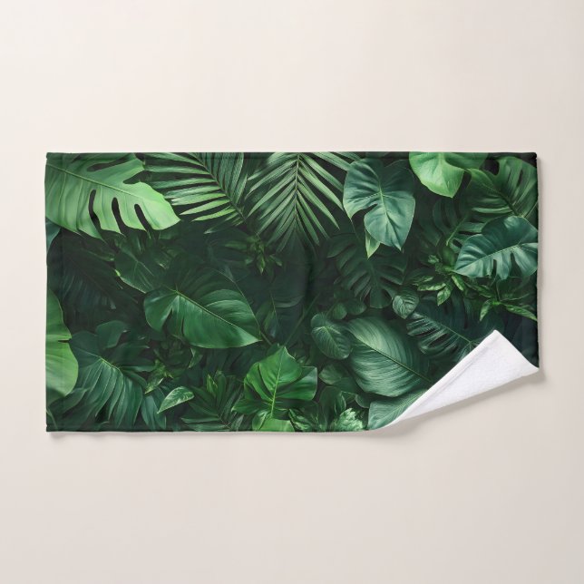 Lush Green Tropical Leaves  Hand Towel (Hand Towel)