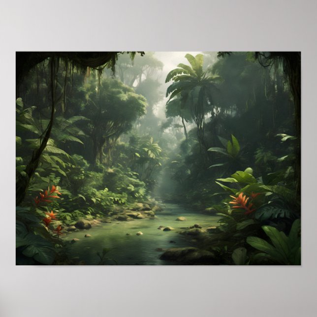 Lush Green Tropical Rainforest Jungle River Poster (Front)