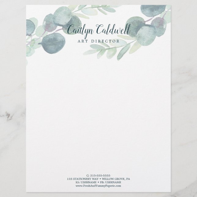 Lush Greenery and Eucalyptus Art Letterhead (Front)