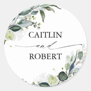 Lush Greenery and Eucalyptus Foliage Elegant Classic Round Sticker