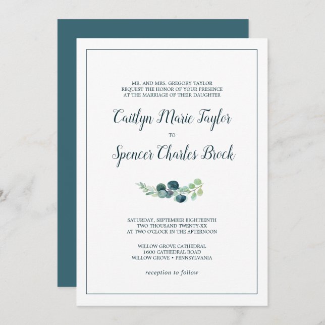 Lush Greenery and Eucalyptus Formal Wedding Invitation (Front/Back)