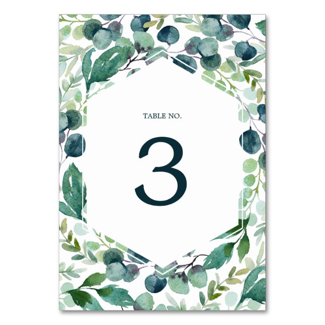 Lush Greenery and Eucalyptus Table Number (Front)