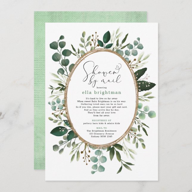 Lush Greenery Baby Shower By Mail Long Distance Invitation (Front/Back)