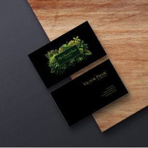 Lush Greenery Black Gold Frame Botanical Business Card