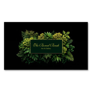 Lush Greenery Black Gold Frame Botanical Magnetic Business Card