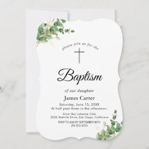 Lush Greenery & Eucalyptus Baptism Invitation