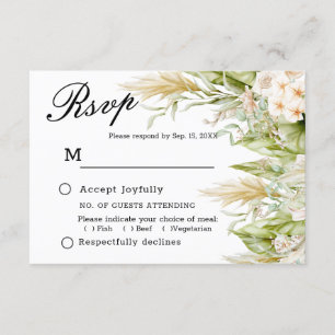 Lush Greenery Gold Leaves Pampas Grass RSVP Enclosure Card