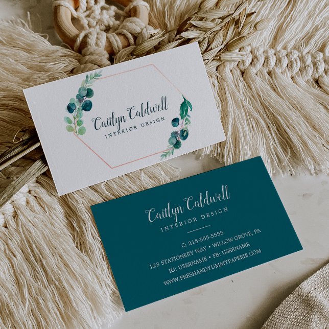 Lush Greenery Rose Gold Geometric Business Card (Creator Uploaded)