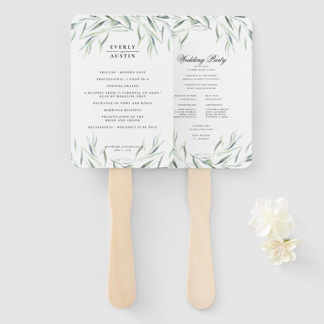 Lush Greenery Wedding Program Fan (Front and Back)