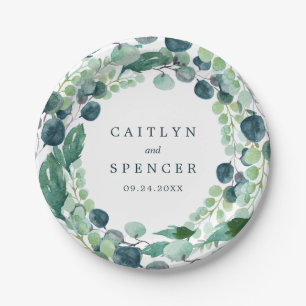 Lush Greenery Wreath Wedding Reception Paper Plate