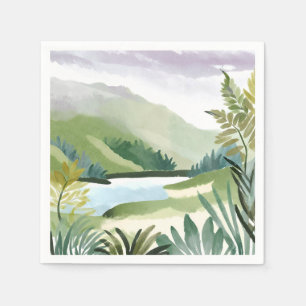Lush Hillside Green Watercolor Nature Painting Napkin