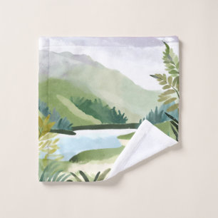 Lush Hillside Green Watercolor Nature Painting Wash Cloth