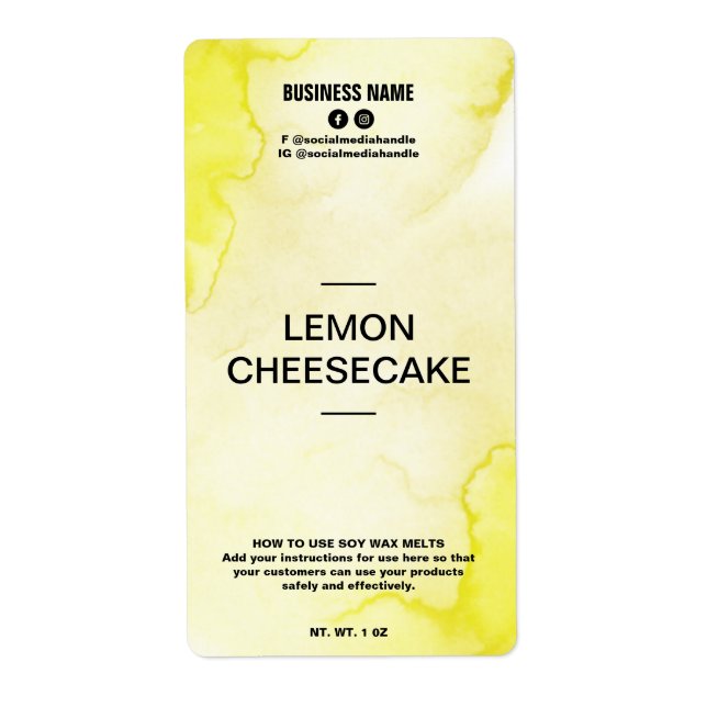 Lush Ink Yellow Soy Wax Melt Labels (Front)