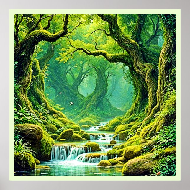 Lush Jungle Waterfall Bliss Poster (Front)