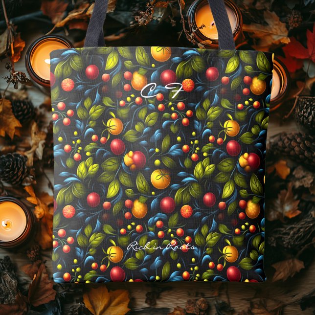 Lush Khokhloma Fruit and Floral Pattern Tote Bag (Creator Uploaded)
