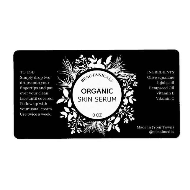 Lush Leaf Black And White Serum Labels (Front)