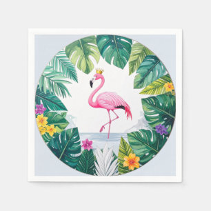 Lush Leafy   Elegant Pink Flamingo Crown Tropical Napkin