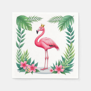 Lush Leafy Elegant Pink Flamingo Crown Tropical Napkin