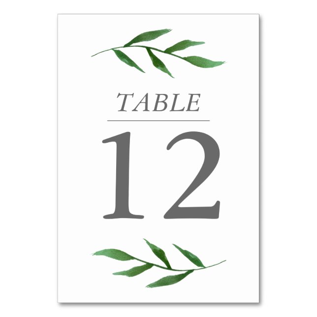 Lush Leaves Elegant Watercolor Table Number Card (Front)