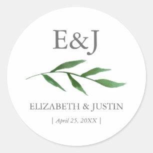 Lush Leaves Elegant Watercolor Wedding Sticker